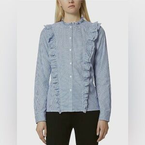 AVEC LES FILLES Cotton STRIPED RUFFLE Button Down, size Large